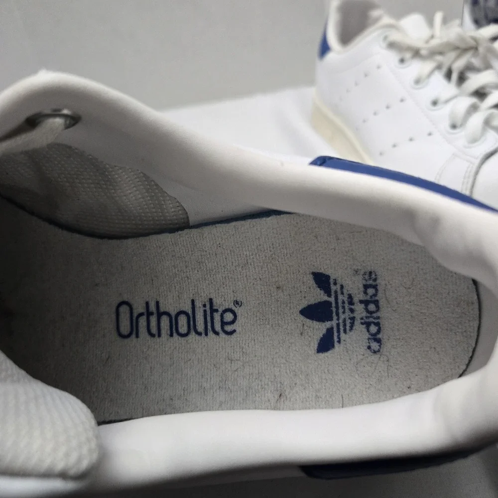 Adidas Mens 6 Leather Stan Smith Athletic Low Sneakers S74778 White Blue Lace Up